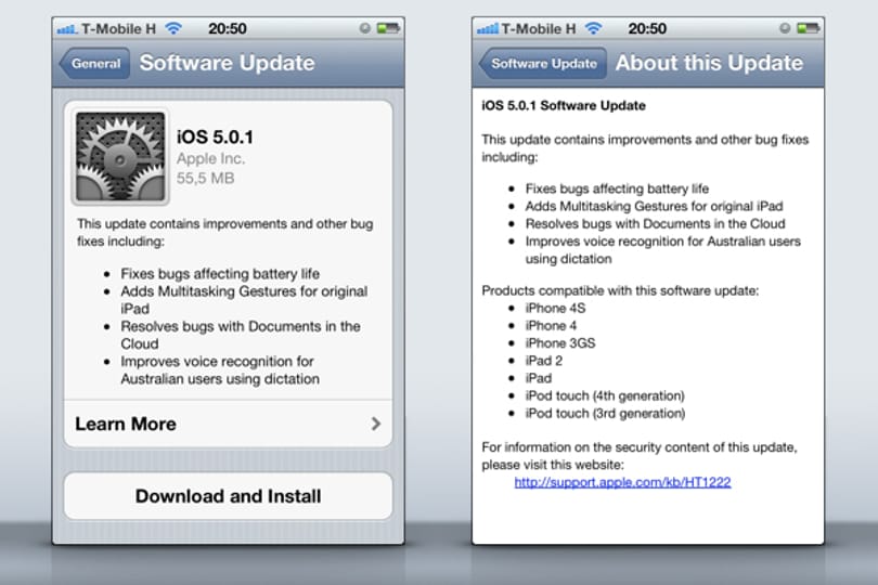 Letölthető az iOS 5.0.1-es frissítése: vége az akku gondoknak!