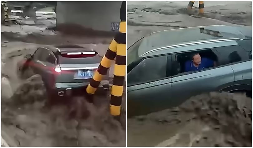 Perceken múlt két autós élete, akik árvízcsapdába kerültek egy hídnál – videó