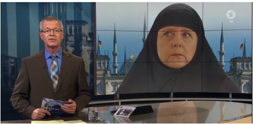Fotó: Fejkendős Merkel és minaretek a német köztévé adásában