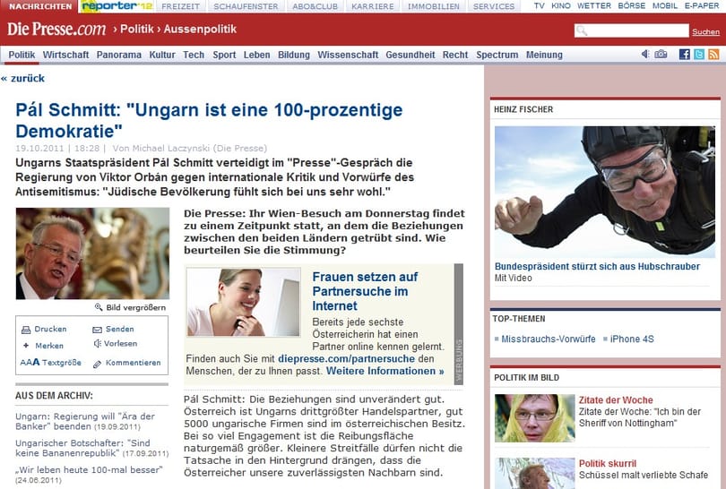 Schmitt Pál: a zsidók jól érzik magukat Magyarországon