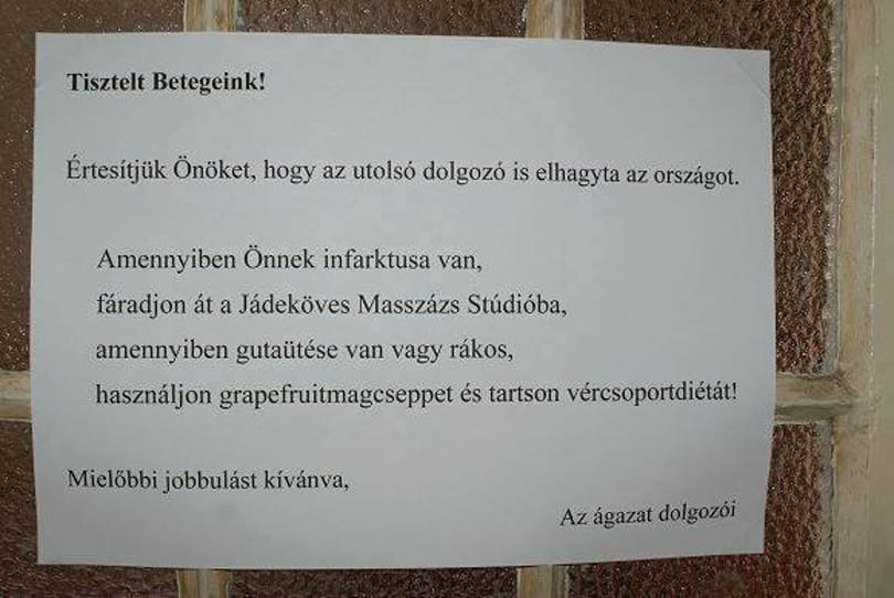 Keserédes poénnal üzentek egy kórház dolgozói