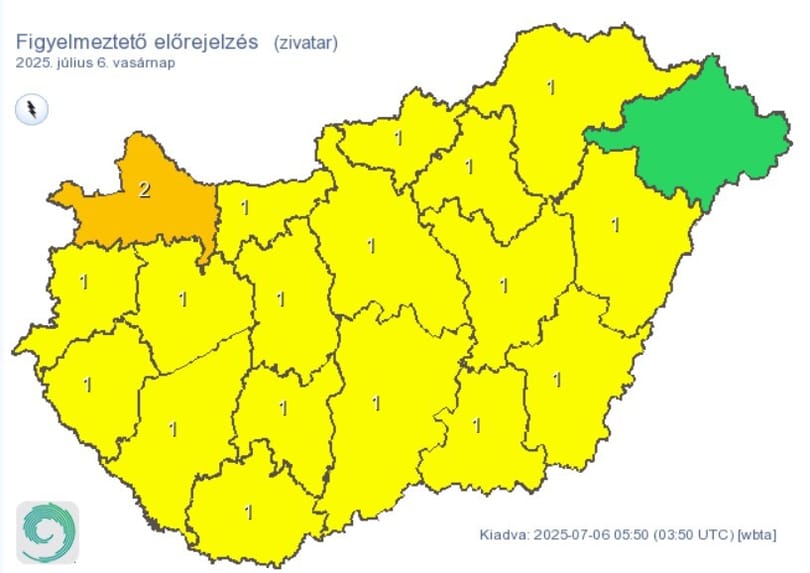 Nagyjából bárhol jöhet ma egy zivatar az országban, néhol felhőszakadás is
