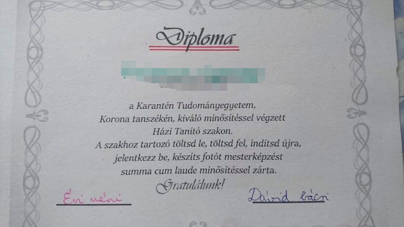 Megható meglepetés tanároktól: oklevéllel jutalmazták a szülőket a karanténoktatás után