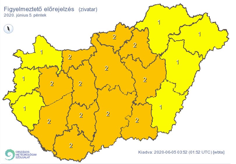 Felhőszakadásra figyelmeztet a meteorológiai szolgálat