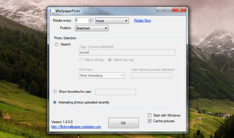 Töltsünk le Flickr képeket automatikusan, Windows háttérnek