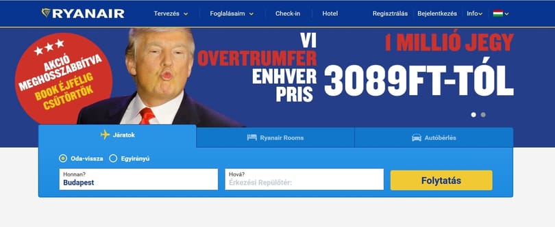 A Ryanair azonnal kifigurázta Trumpot