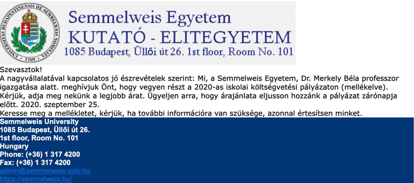 Vigyázat, csalók élnek vissza a Semmelweis Egyetem nevével
