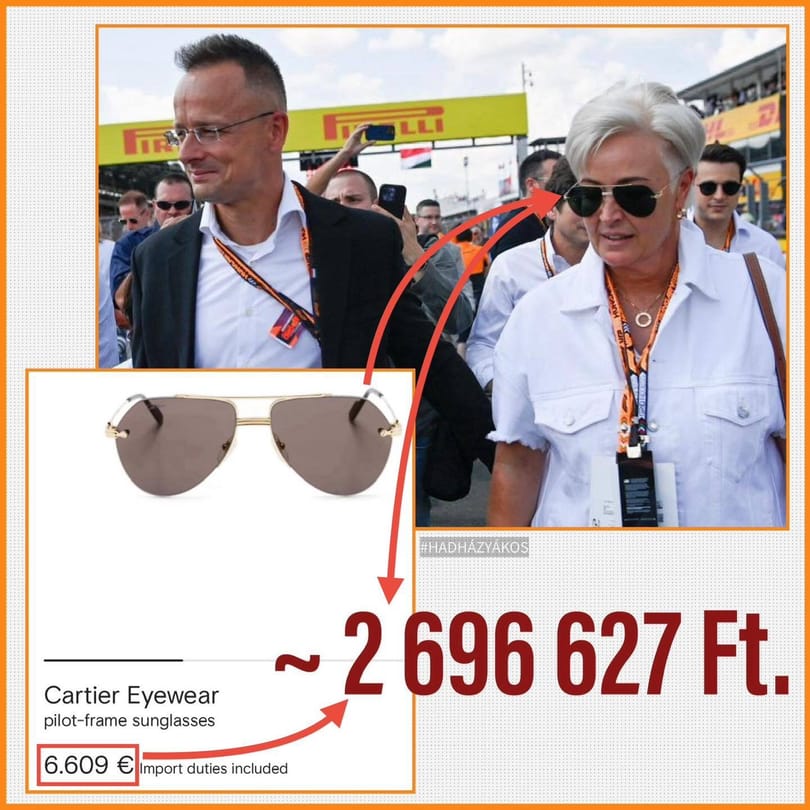 Hadházy szerint Szijjártóné 2,7 milliós arany napszemüvegben jelent meg a férje oldalán
