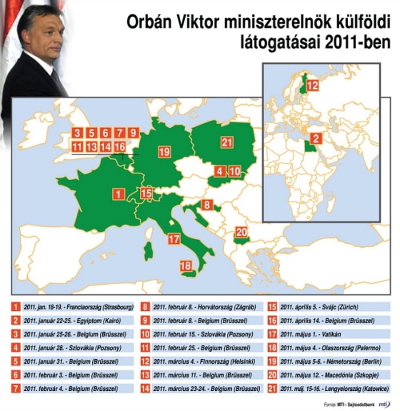 Erre járt Orbán 2011-ben - térkép