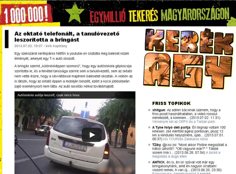 Videó: Telefonált a vezetést oktató, leszorították a bringást