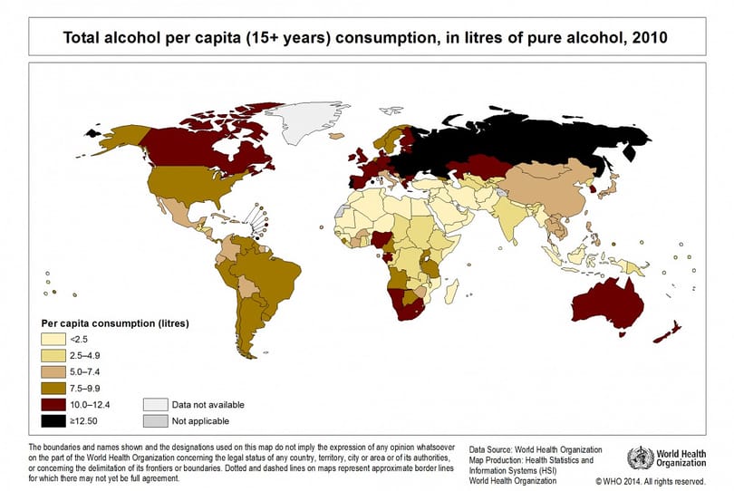 Melyik országban isszák a legtöbb alkoholt a világon? - térkép