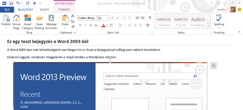 Blog írása a Word 2013-mal, egyszerűen