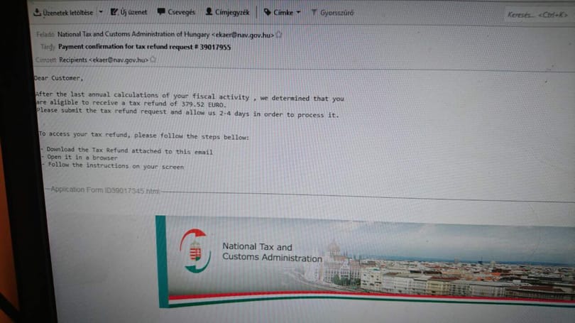 Ha ilyen e-mailt kap a NAV-tól, nehogy továbbkattintson