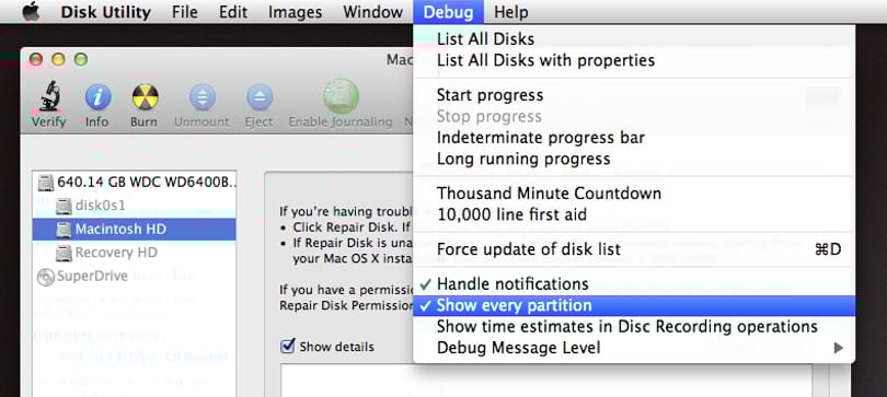 OS X Lion tipp: rejtett partíciók megtekintése