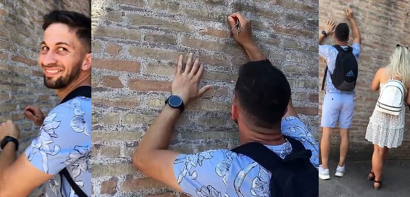 Videóra vették, ahogy egy turista kulccsal karcolgatta a barátnője nevét a Colosseum falába