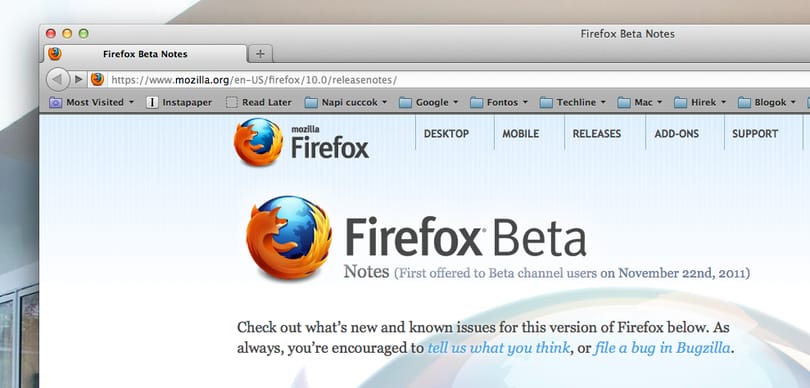 Már letölthető a Firefox 10 beta 4