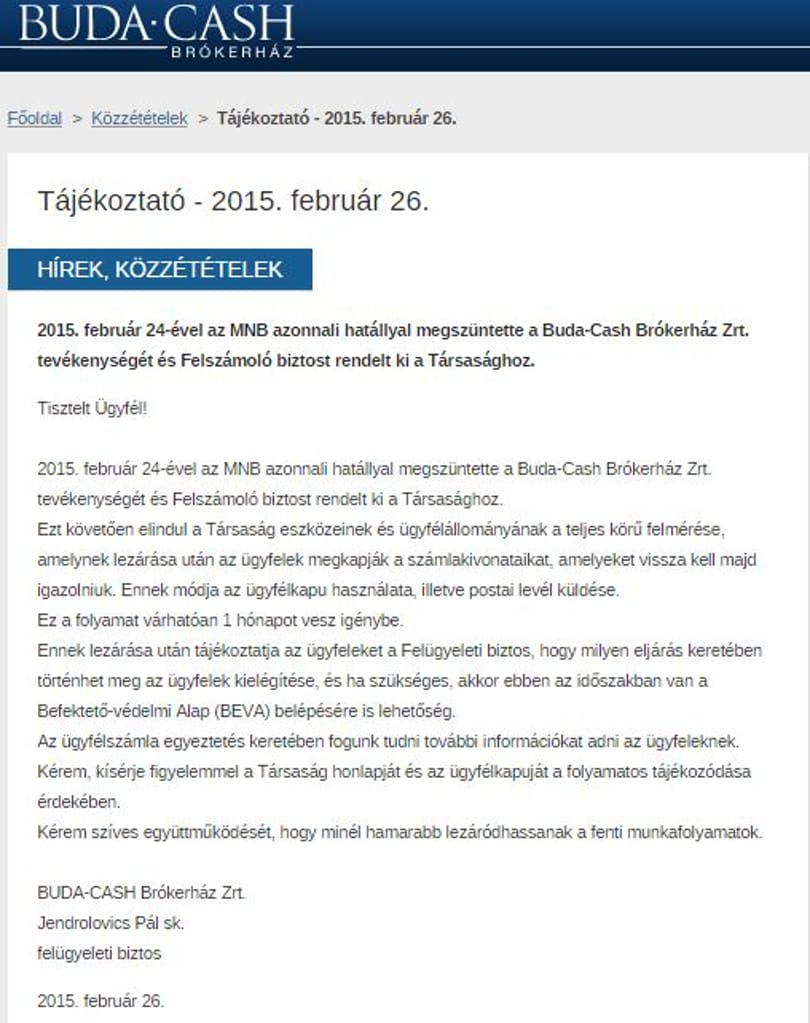 Apró elírás? Felszámolóbiztos a Buda-Cashnél?
