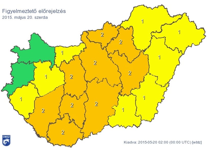 Itt a narancs figyelmeztetés, jégeső, szélvihar jöhet ma – térkép