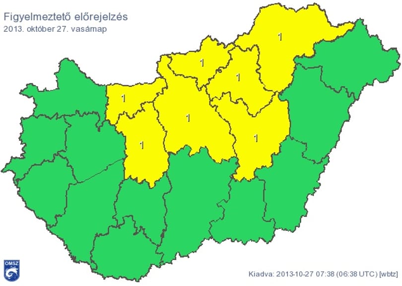 Figyelmeztetést adtak ki Budapestre és több megyére