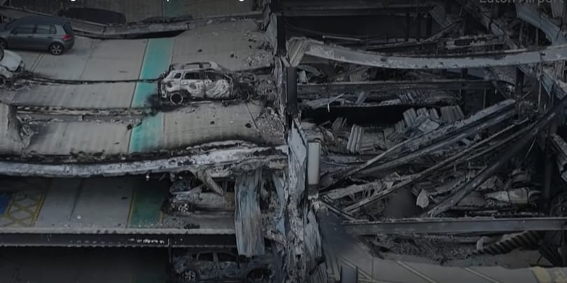 Alig négy éve épült a lutoni reptér megsemmisült parkolója, ami most így fest a levegőből