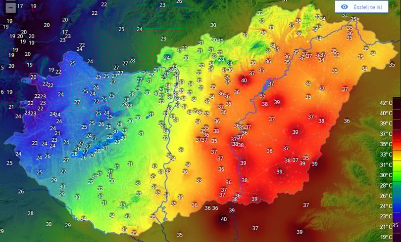 22 foktól 40 fokig - kettészakadt az ország (hőtérkép)
