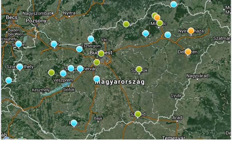 Egészségtelen a levegő három városban - térkép