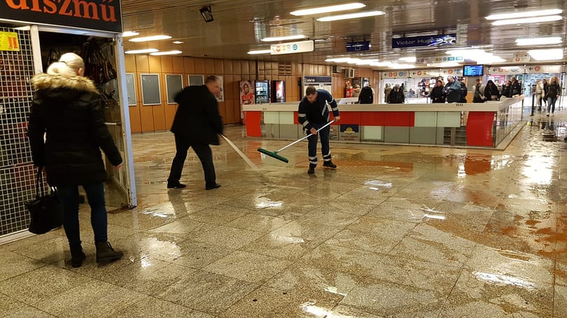 Barna trutymó öntötte el a Lehel téri metrómegállót – videó