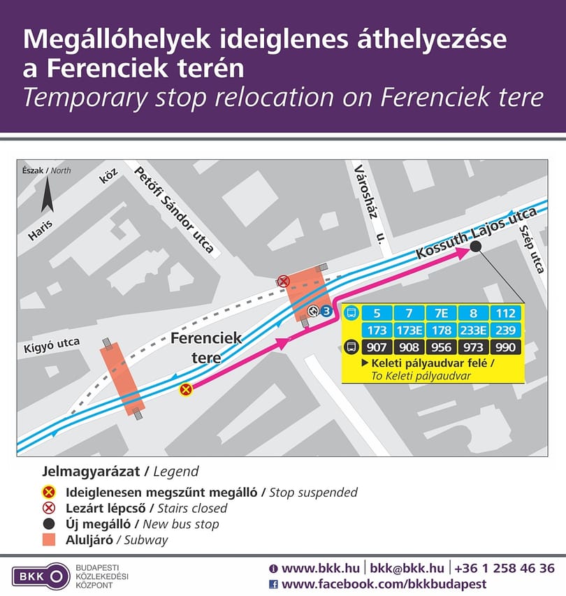 Áthelyezik a Ferenciek terén az egyik buszmegállót