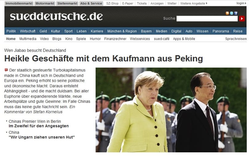 A Süddeutsche Zeitung szerint balgaság Magyarország függőségi viszonya Kínától
