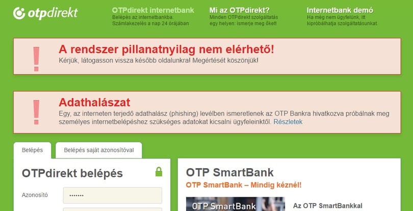 Rövid időre megint leállt az OTP netbankja