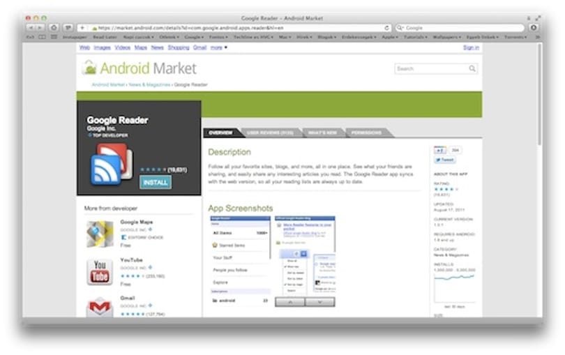 Google Reader alkalmazás az Androidos táblákra is