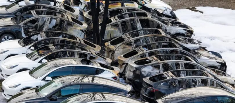 Tucatnyi Tesla égett ki egy parkolóban – felgyújthatták őket