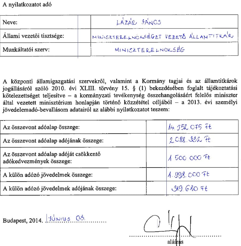 Lázár 1,5 milliós adóalapkedvezményt kapott