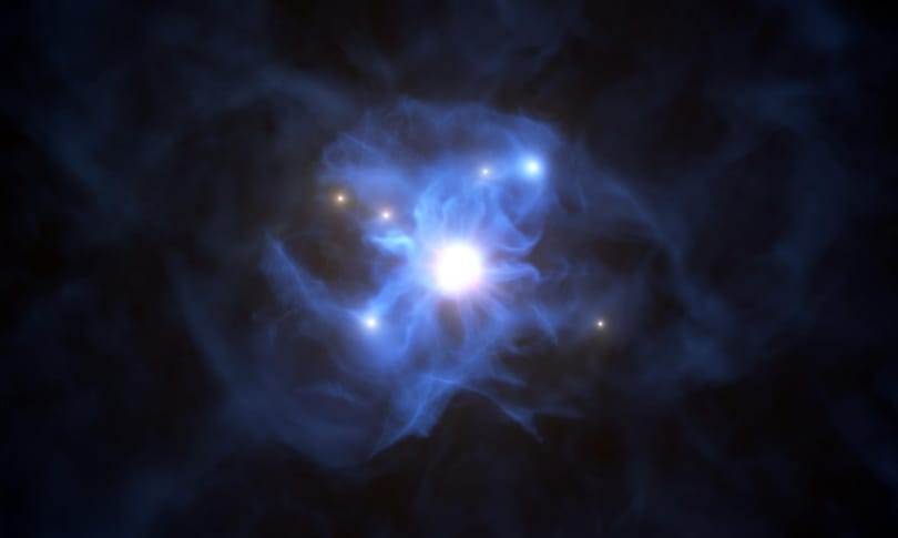 Lefotóztak egy szupernagy fekete lyuk hálójának fogságába esett galaxisokat