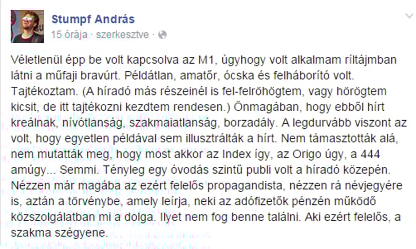 A Heti Válasz-os Stumpf is kiakadt az M1 híradóján