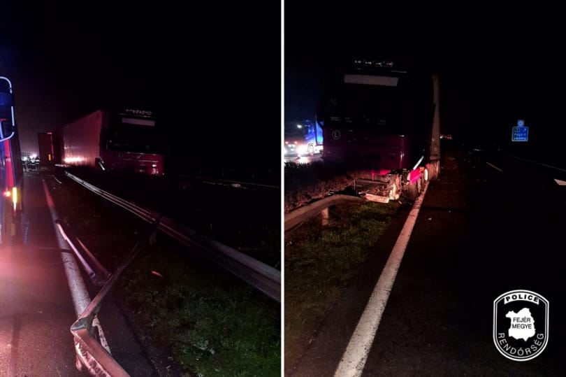Szalagkorlátnak ütközött egy teherautó az M7-esen