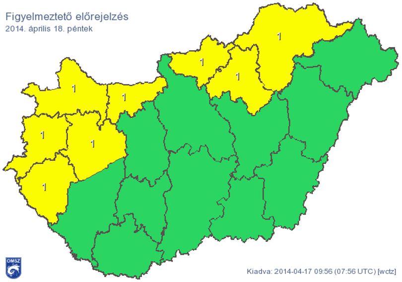 Figyelmeztetést adott ki több megyére a meteorológiai szolgálat