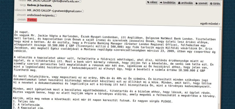 A nap vicce: elképesztő adathalász levél, magyarul…