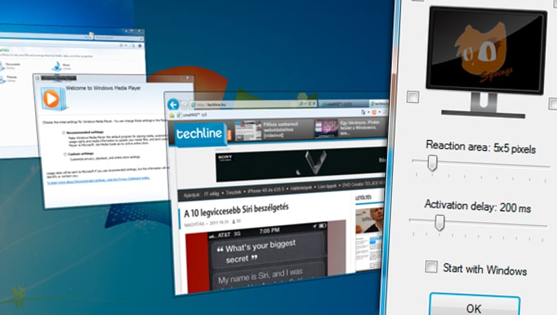 Így rendelhető a Flip 3D effekt a képernyő egyik sarkához, Windowson