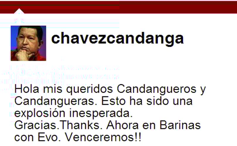 Chávez twitterezésre biztatja Castrót és Moralest