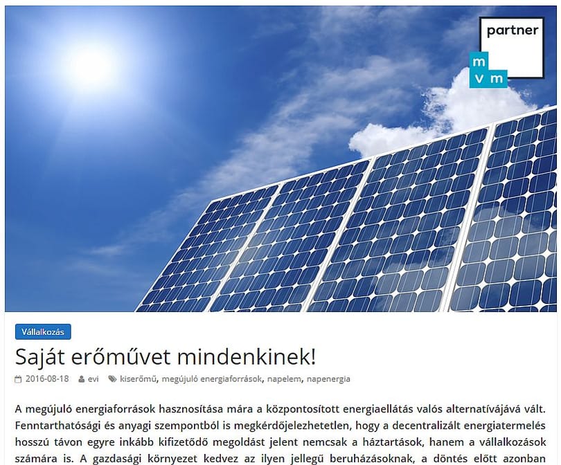 Az megvan, hogy már az MVM is a napelemrendszereket ajánlja?