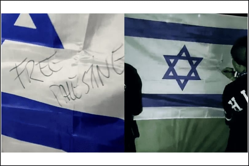Izrael-ellenes feliratot festettek egy izraeli zászlóra a Szigeten a Tribade tagjai