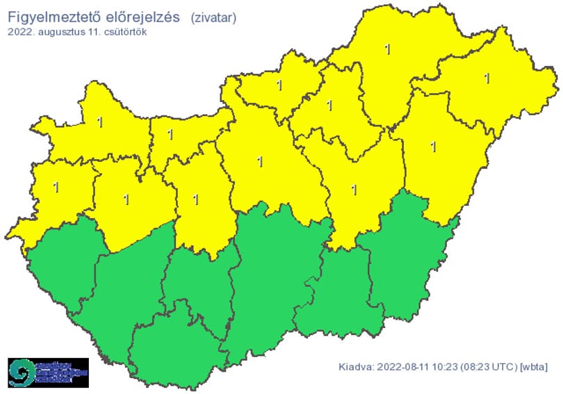 Veszélyjelzést adtak ki 12 megyére zivatar miatt