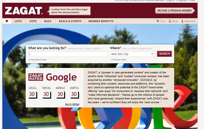 Újabb Google felvásárlás – elkelt a Zagat