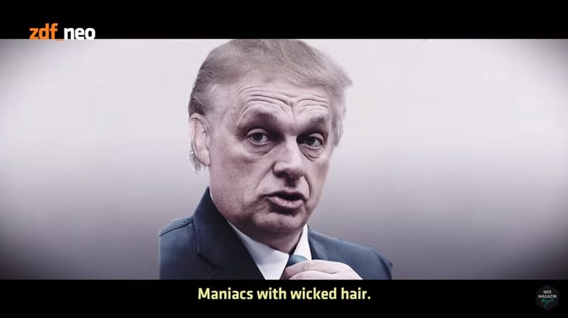 Berakták a főgonoszok közé a német köztévében a Trump-fejű Orbánt – videó