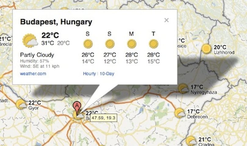 Nézze meg az időjárás-jelentést a Google Mapsen!