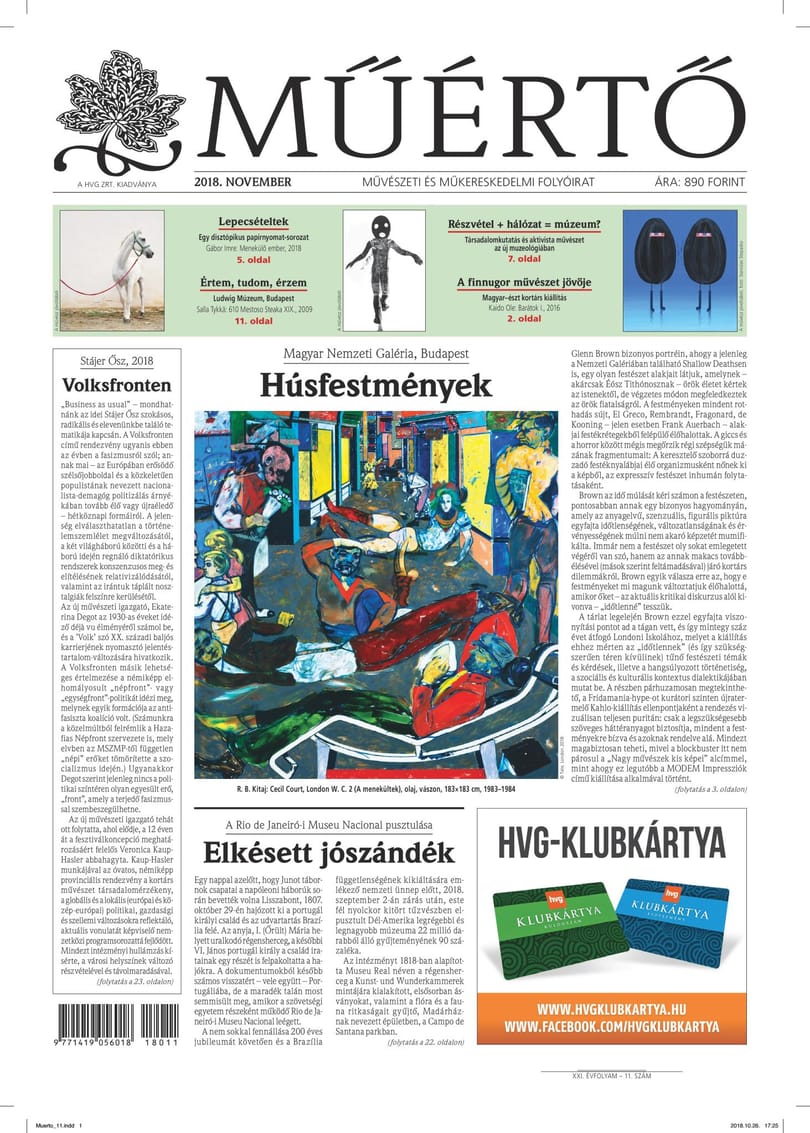Megjelent a Műértő 2018 novemberi lapszáma