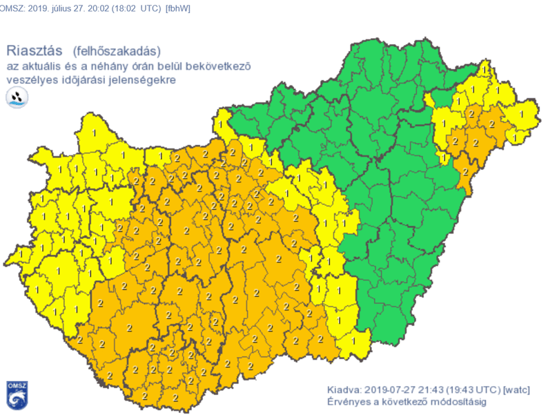 Komoly felhőszakadás miatt adott ki riasztást a meteorológia