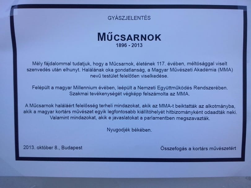 Megírták a Műcsarnok gyászjelentését