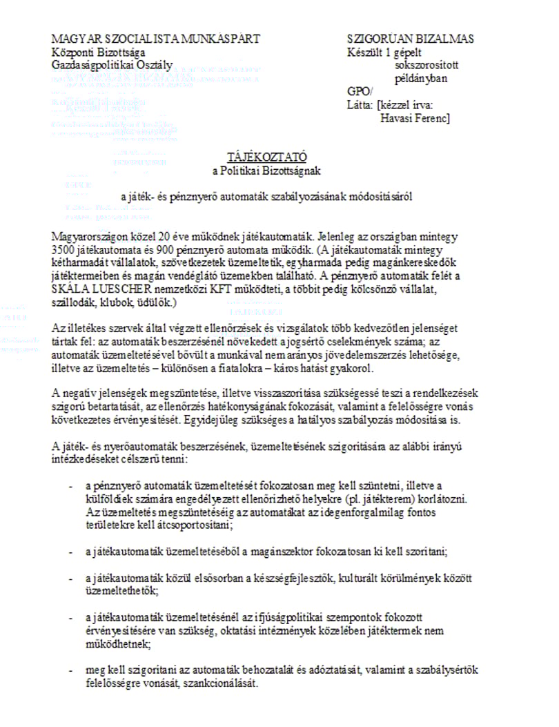 Megszereztük a játékautomatákról szóló kormány-előterjesztést!